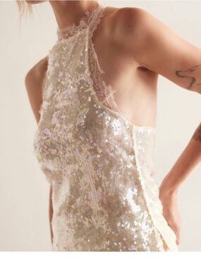 FREE PEOPLE TAKE ME AWAS SEQUIN LACE CAMI MEDIUM